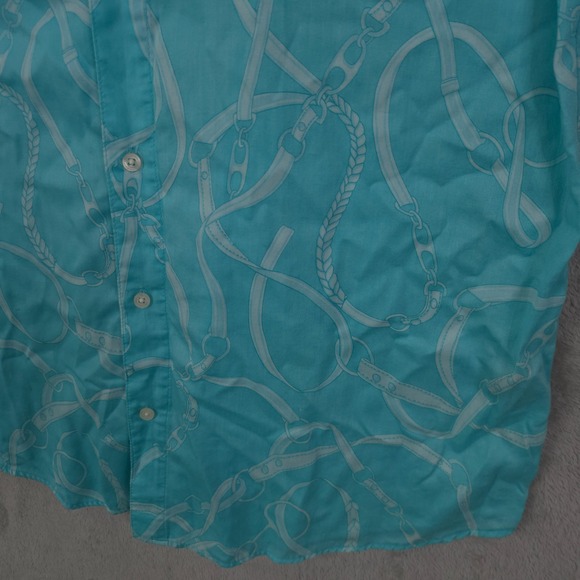 Lauren Ralph Lauren Button Up Shirt Dress Long Sleeve Top Crest Geometric Large - Picture 5 of 15